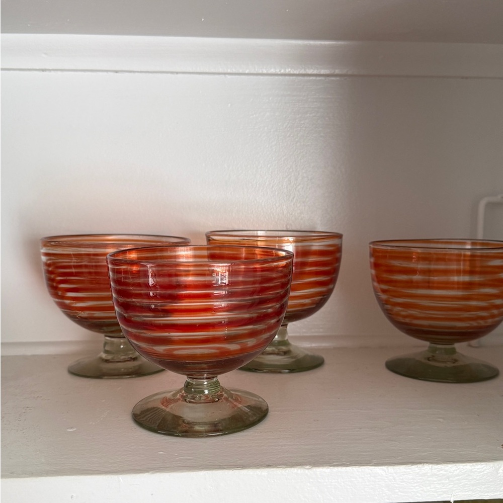 Elegant Red and Orange Striped Blown glass large glasses